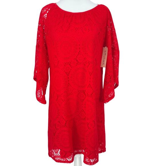 ❤️ Tacera Red Lace Bell Sleeve Shift Dress – Size M NWT ❤️ Sleeve Cocktail Party - Picture 1 of 13